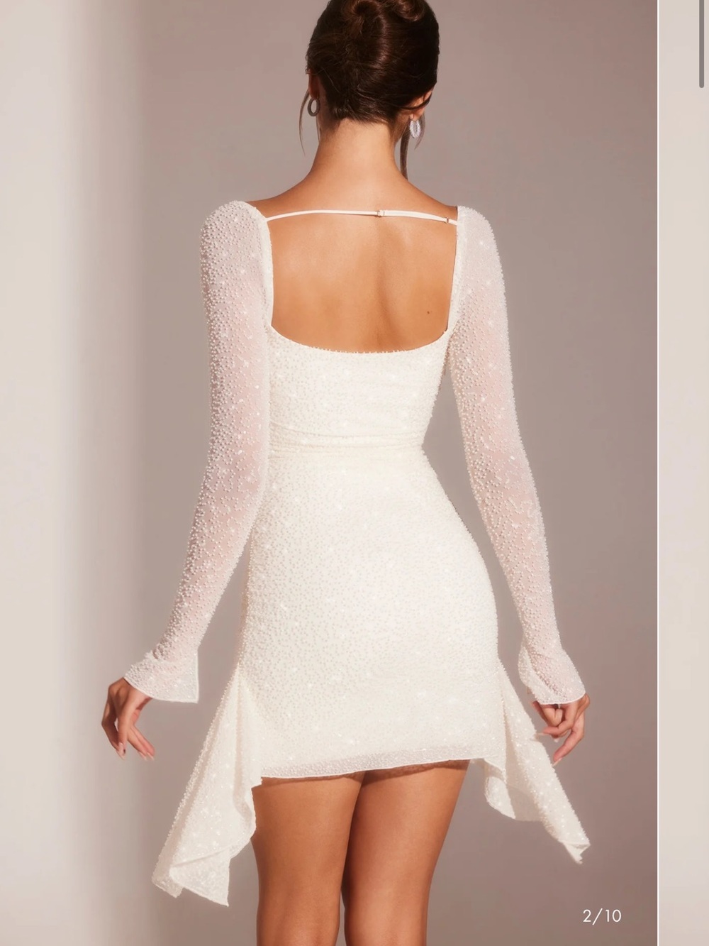 Oh Polly White Beaded Square Neck Mini Dress - Picture 2 of 5